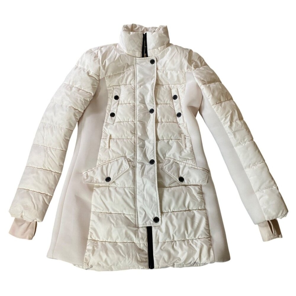 Michael Kors Womens Quilted White Puffer Coat Snap Pockets & Belted Waist Small